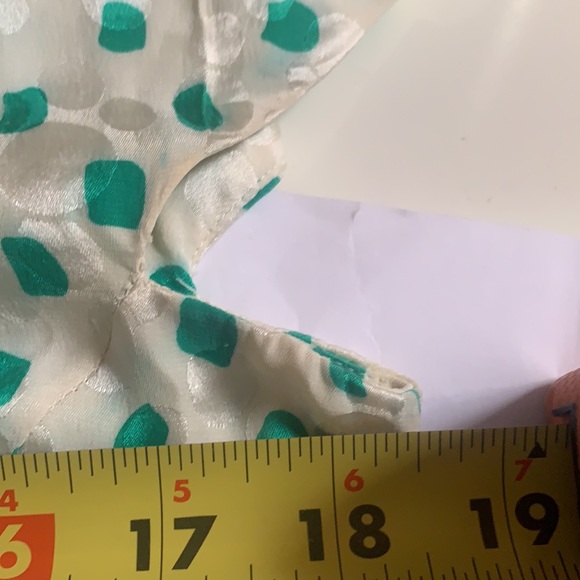 NEIMAN MARCUS SILK PEPLUM BLOUSE TOP GREEN WHITE POLKA DOTS DESIGNER SZ 8 - Picture 11 of 14